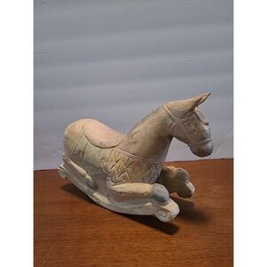 Vintage Asian Hand Carved and Painted Rocking Horse 12"L x 3.5"W x 7.5"H